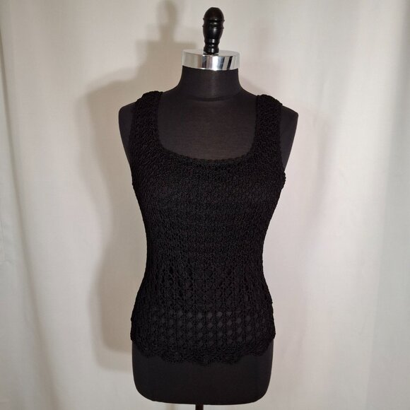 Black Fine Filigree Crochet Corset Sz M Lined Scalloped Edges Stretchy - Picture 3 of 16